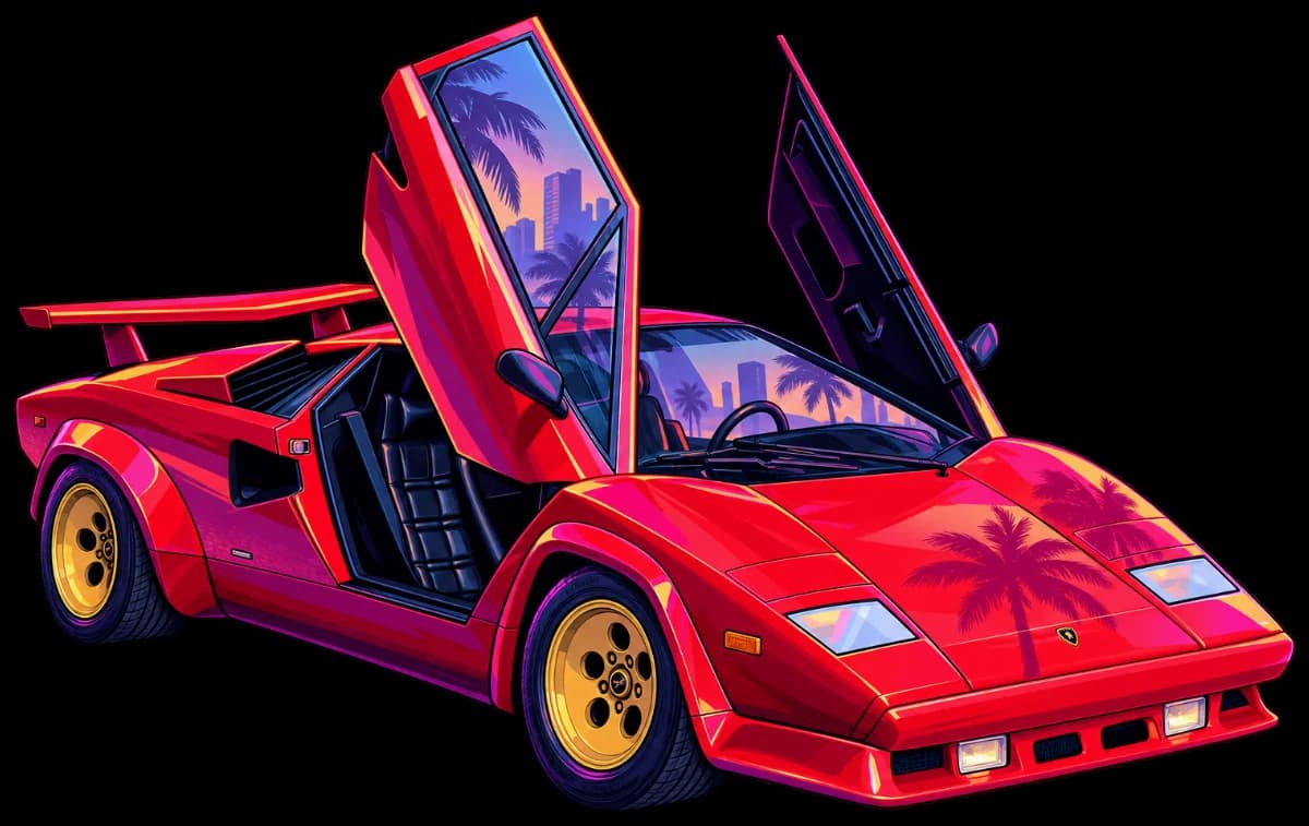 Lamborghini Countach, printed behind clear acrylic cut to the outline of the car